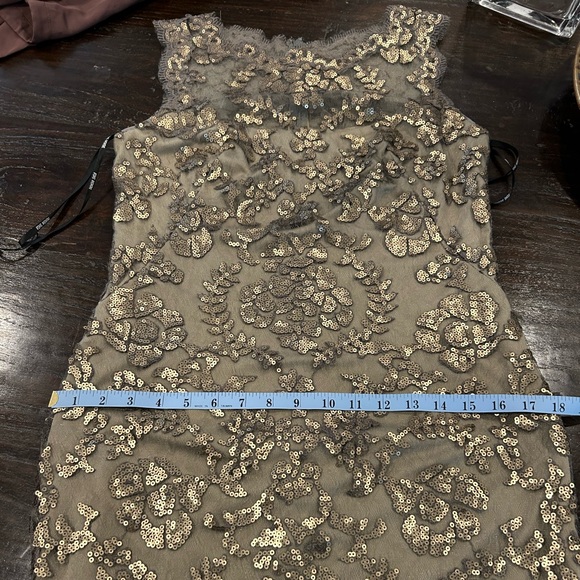 Tadashi Shoji Elegant Gold Sequin Lace Dress - Picture 9 of 10